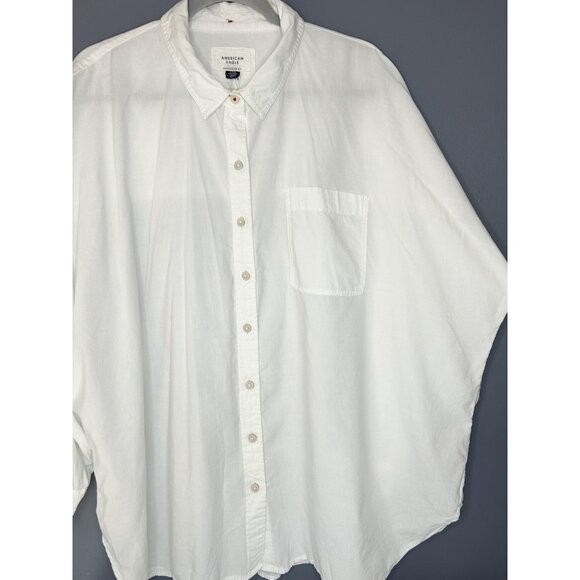 American Eagle Shirt Womens L White Oversized Fit Boyfriend Button Long Sleeve - Picture 5 of 16